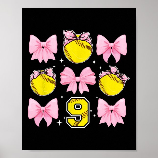 9-års Softboll-fest 9-årig Softboll-spelare Poster (Framsidan)