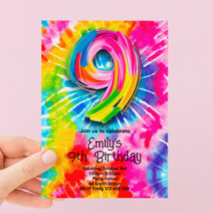 9-års Tie Dye-födelsedag Inbjudningar