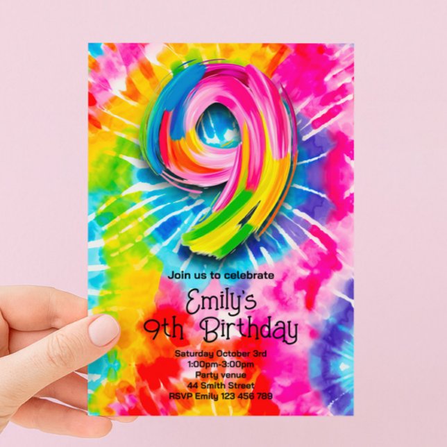 9-års Tie Dye-födelsedag Inbjudningar (Skapare uppladdad)