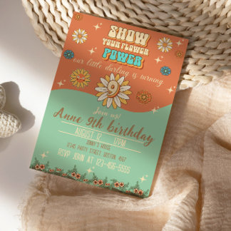 9-årsdag bohemisk groovy stil retro inbjudningar