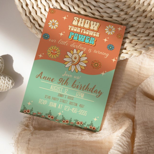 9-årsdag bohemisk groovy stil retro inbjudningar (Skapare uppladdad)