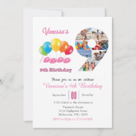 9-årsdag fotokollage nummer 9 Girl Inbjudningar