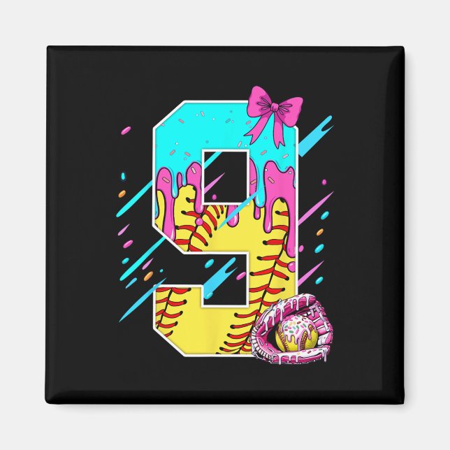9-årsdag Mjuk Glass Dropp Båge 9 År Barn Magnet (Framsidan)