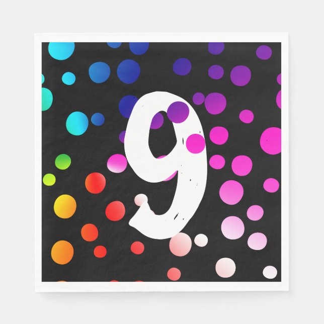 9-årsdag Rainbow Dots  Pappersservett (Framsidan)