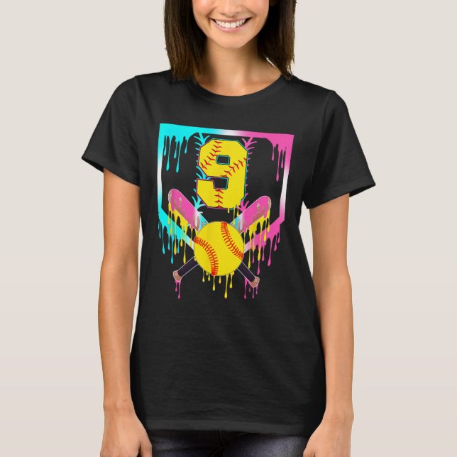 9-årsdag Softll Hemmaplatå Drip Glass 9 År Gammal T Shirt (Framsida)