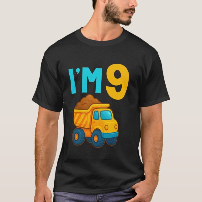 9-årsdag Tecknad Dump Lastbil Konstruktion I T Shirt (Framsida)