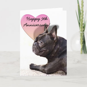 9-årsjubiléet av Lycklig-Fransken Bulldog-hälsning Kort