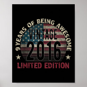 9-årspresent Pojke Vintage Född 2016 Blir 9  Poster