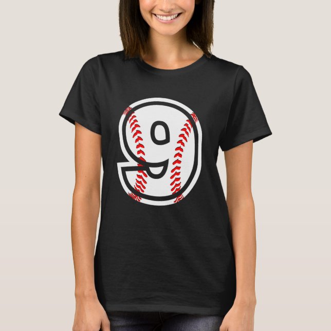 9 Baseball 9 - årligt BASEBALL-NUMMER T Shirt (Framsida)