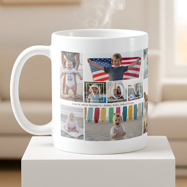 9 bildcollage Kärlek till dig Mamma Barn Namn  Kaffemugg (Skapare uppladdad)