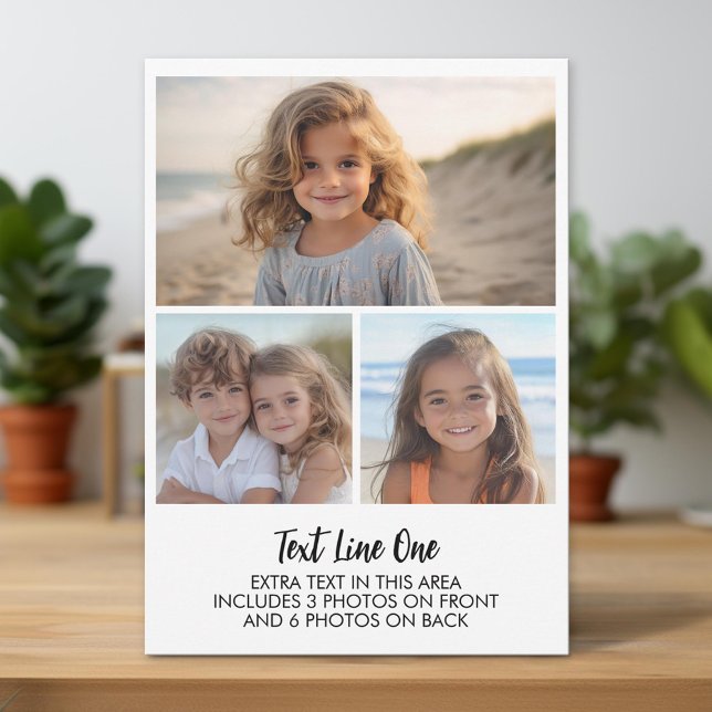 9 bilder - 3 fram, 6 bak - svart text på vit inbjudningar (Unique Card)