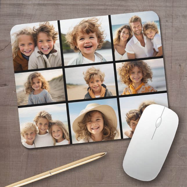 9 bilder - Minimalt rutnät på svart bakgrund Musmatta (Personalized Mousepad - Add Your Photos and Text)