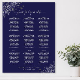 9 Bord, Bröllop, marktäckningsgrad, blå och Silver Poster