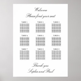 9 Bord Elegant Minimalistisk Placeringsplan Poster