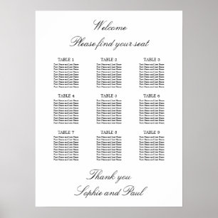 9 Bord Elegant Minimalistisk Placeringsplan Poster