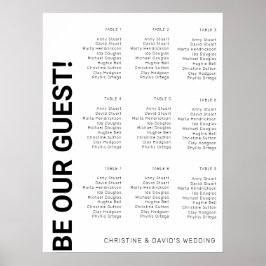 9 bord Enkel Vit Bröllops sittplatskarta Poster