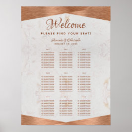 9 Bord Koppar Bröllop Placeringsplan i marmor och  Poster