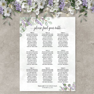 9 Bord Lavender Eucalyptus Bröllop-sätesdiagram Poster