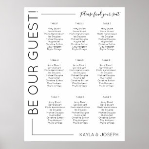 9 bord minimalistisk mall för Bröllop-sätesdiagram Poster