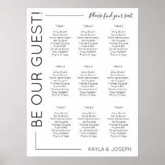 9 bord minimalistisk mall för Bröllop-sätesdiagram Poster