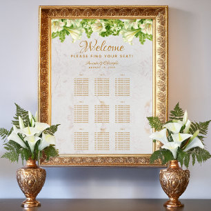 9 Bord Placeringsplan för Bröllop Marmor Vita Lilj Poster