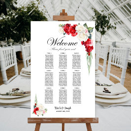9 Bord Red Vit ros Blommigt Sittdiagram Poster