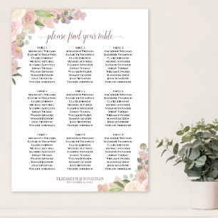 9 Bord Rustic Rosa Blommigt Bröllop Sittdiagram fö Poster