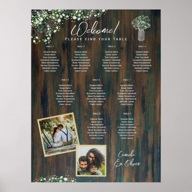 9 Bord Rustic Wood Gypsophila PHOTO SEATING Foam Poster (Framsidan)