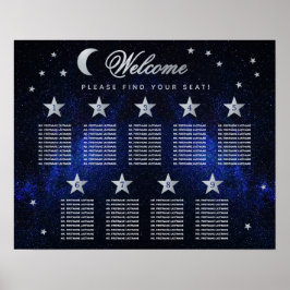 9 Bord Stars Måne Celestial Bröllop sittplatsplan Poster