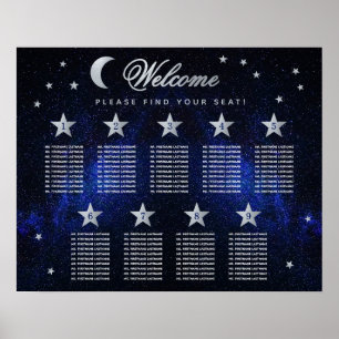 9 Bord Stars Måne Celestial Bröllop sittplatsplan Poster