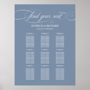 9 Bord Wedding Placeringskarta skylt Dammtor Blue