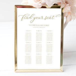 9 Bord Wedding Seating Chart Chic Guldskrift Poster