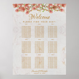 9 Bord Wedding Seating Chart Rosa Magnolia Marmor Poster