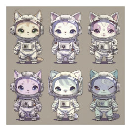9 Chibi Astronaut Kittens Space Crew Fototryck