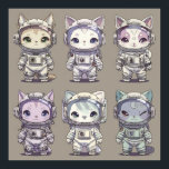 9 Chibi Astronaut Kittens Space Crew Poster<br><div class="desc">Nine irresistibly cute chibi-style kittens suited up as tiny astronauts stare back with enormous sparkling eyes and unique expressions ranging from wide-eyed wonder to cheeky wink and teary pout. Fluffy ears poke through custom helmets, colorful fur patterns shine (cream tabby, lilac-point, moon-phase gray, etc.), and each suit features crisp details:...</div>