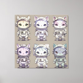 9 Chibi Rymd Astronaut Katter Rymd Besättning Canvastryck