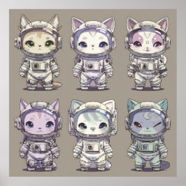 9 Chibi Rymd Astronaut Katter Rymd Besättning Poster