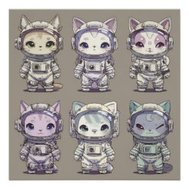 9 Chibi Rymdfarande Kattungar Rymd Besättning Perfect Poster