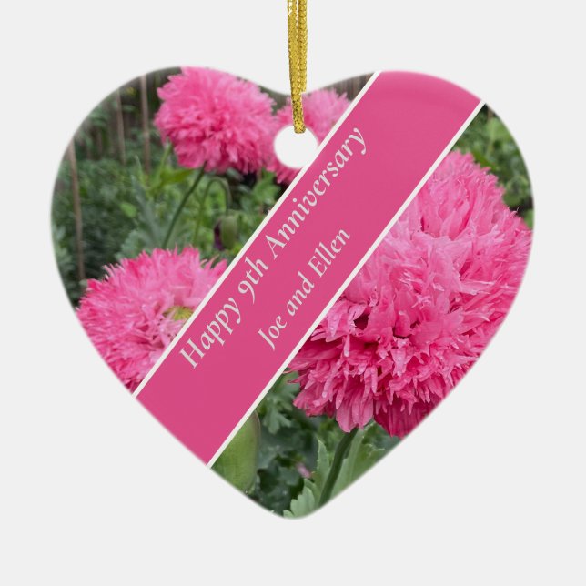 9:e Bröllop-årsdagen, vallmo Julgransprydnad Keramik (Framsidan)