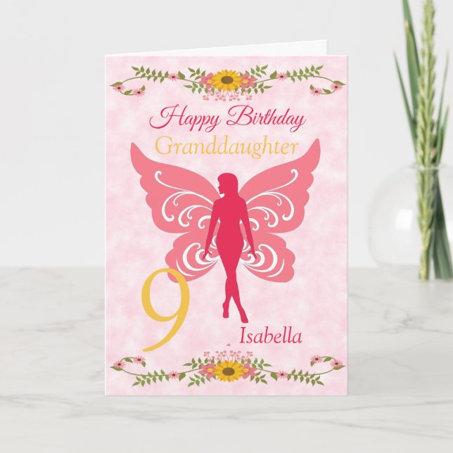 9:e fardotterns Rosa Fairy Birthday Kort (Framsida)