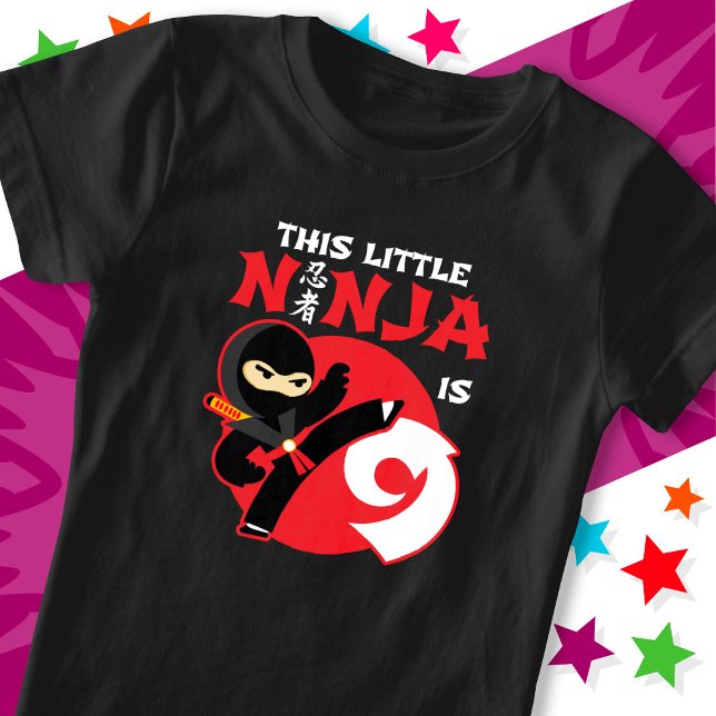 9:e födelsedag 9 Åldrade barn Party Little Ninja 9 T Shirt (Skapare uppladdad)