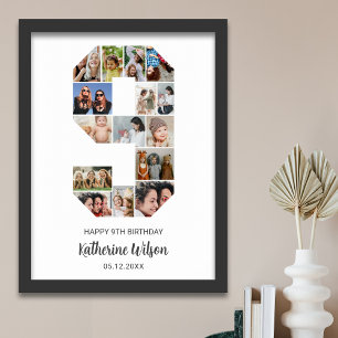9:e födelsedag 9 Fotokollage Anpassningsbar Bild Poster