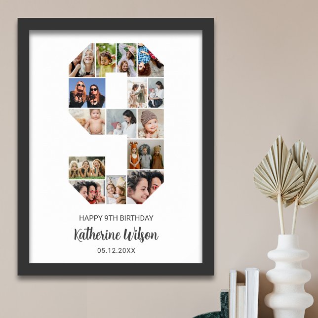 9:e födelsedag 9 Fotokollage Anpassningsbar Bild Poster (Skapare uppladdad)