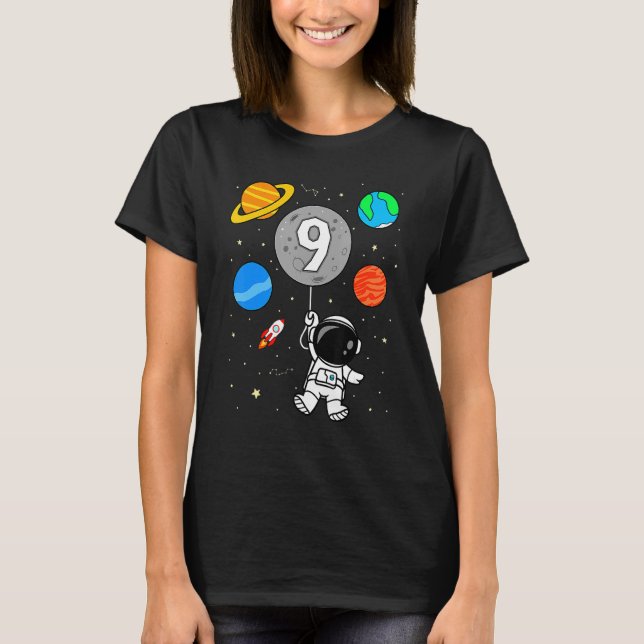 9:e födelsedag Astronaut Rymden Planets Balloon T Shirt (Framsida)