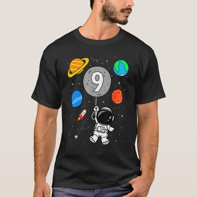 9:e födelsedag Astronaut Rymden Planets Balloon T Shirt (Framsida)