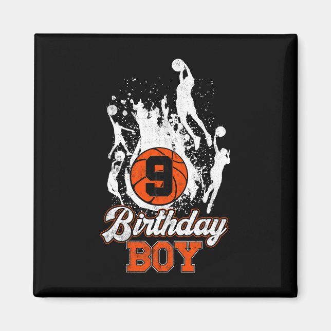 9:e födelsedag Basketboll tema Birthday Boy 9 Yrs  Magnet (Framsidan)
