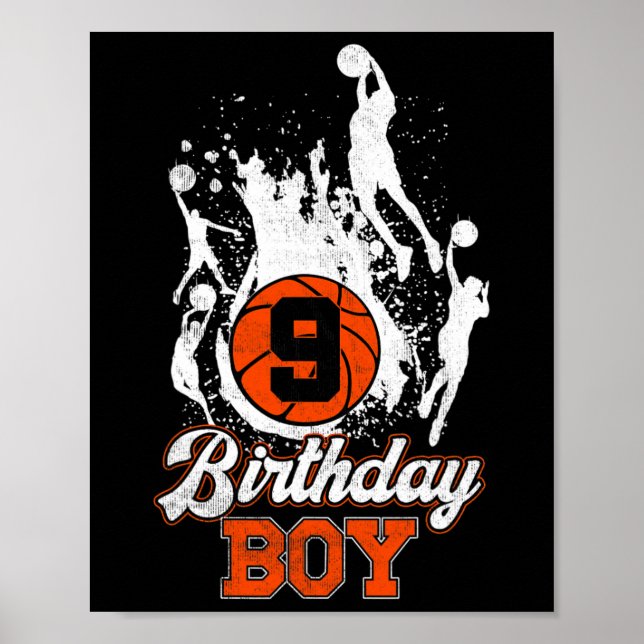 9:e födelsedag Basketboll tema Birthday Boy 9 Yrs  Poster (Framsidan)