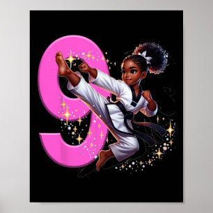9:e födelsedag Black Girl Martial Arts Party Taekw Poster