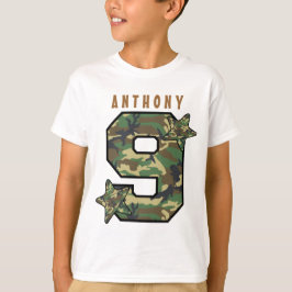 9:e födelsedag Camo och Stars anpassade namn V01J T Shirt