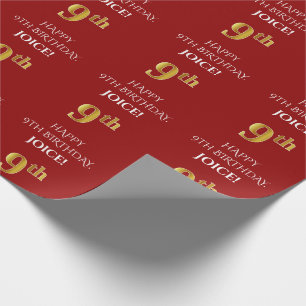 9:e födelsedag: Elegant, rött, Faux Guld-utseende Presentpapper